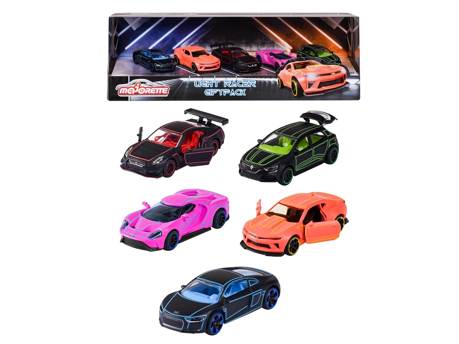 Majorette – Light Racer Giftpack (2023) 5 Piece Diecast Giftpack | 1:64 Scale Model Cars (Ages 3+)