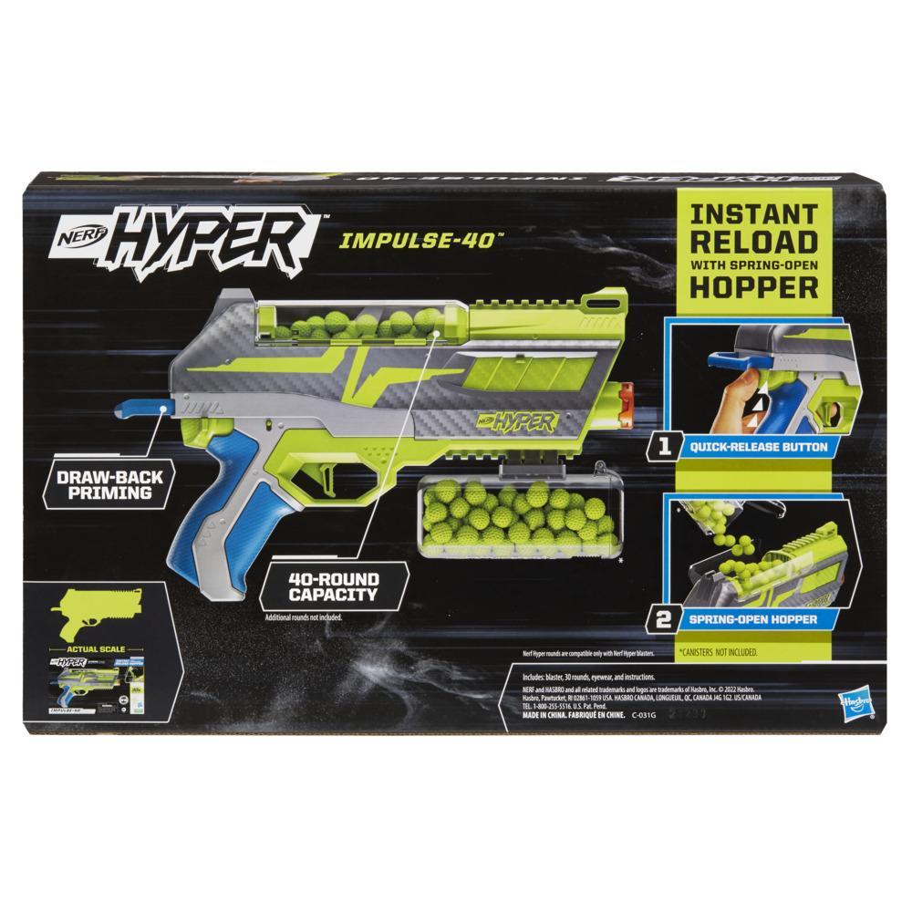 Nerf Hyper Impulse-40 Blaster, 30 Nerf Hyper Rounds, Spring-Open Hopper, Up To 110 FPS, 14+