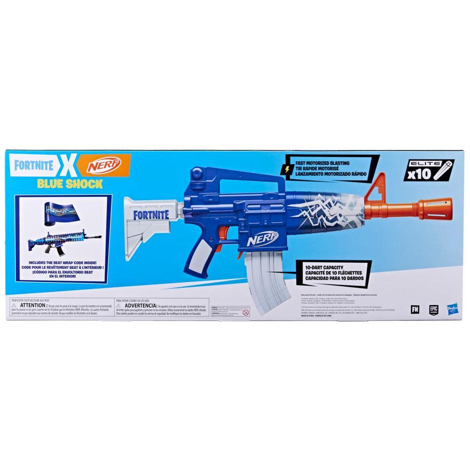 Nerf Fortnite Blue Shock Dart Blaster, 10-Dart Clip, 10 Elite Nerf Darts, 8+