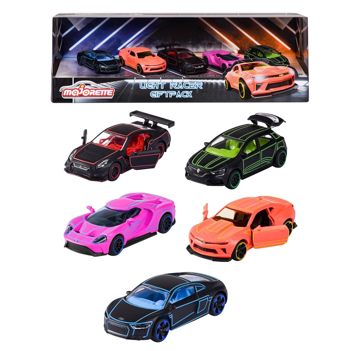 Majorette – Light Racer Giftpack (2023) 5 Piece Diecast Giftpack | 1:64 Scale Model Cars (Ages 3+)
