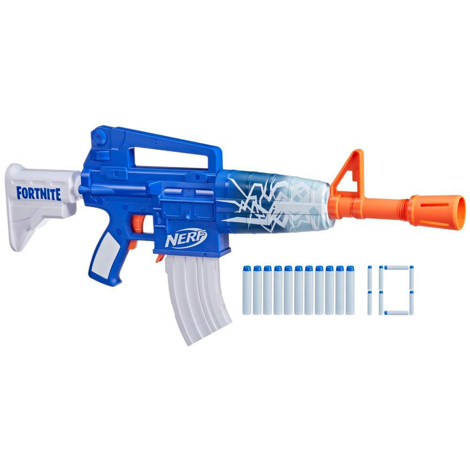 Nerf Fortnite Blue Shock Dart Blaster, 10-Dart Clip, 10 Elite Nerf Darts, 8+