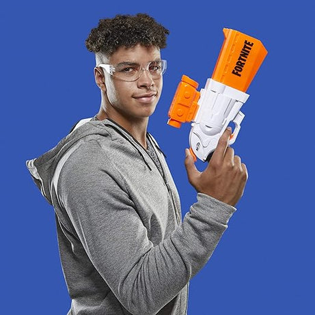 NERF Fortnite Sr Blaster, 4-Dart Hammer Action, Includes Removable Scope and 8 Elite Darts, 8+