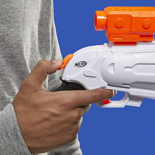 NERF Fortnite Sr Blaster, 4-Dart Hammer Action, Includes Removable Scope and 8 Elite Darts, 8+