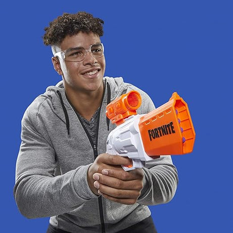 NERF Fortnite Sr Blaster, 4-Dart Hammer Action, Includes Removable Scope and 8 Elite Darts, 8+
