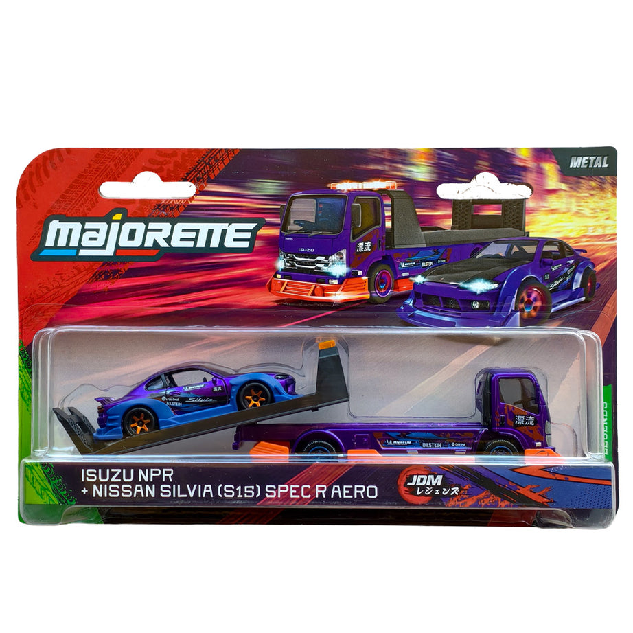 Isuzu NPR + Nissan Silvia (S15) Spec R Aero – Majorette JDM Legends Tuning Transporter