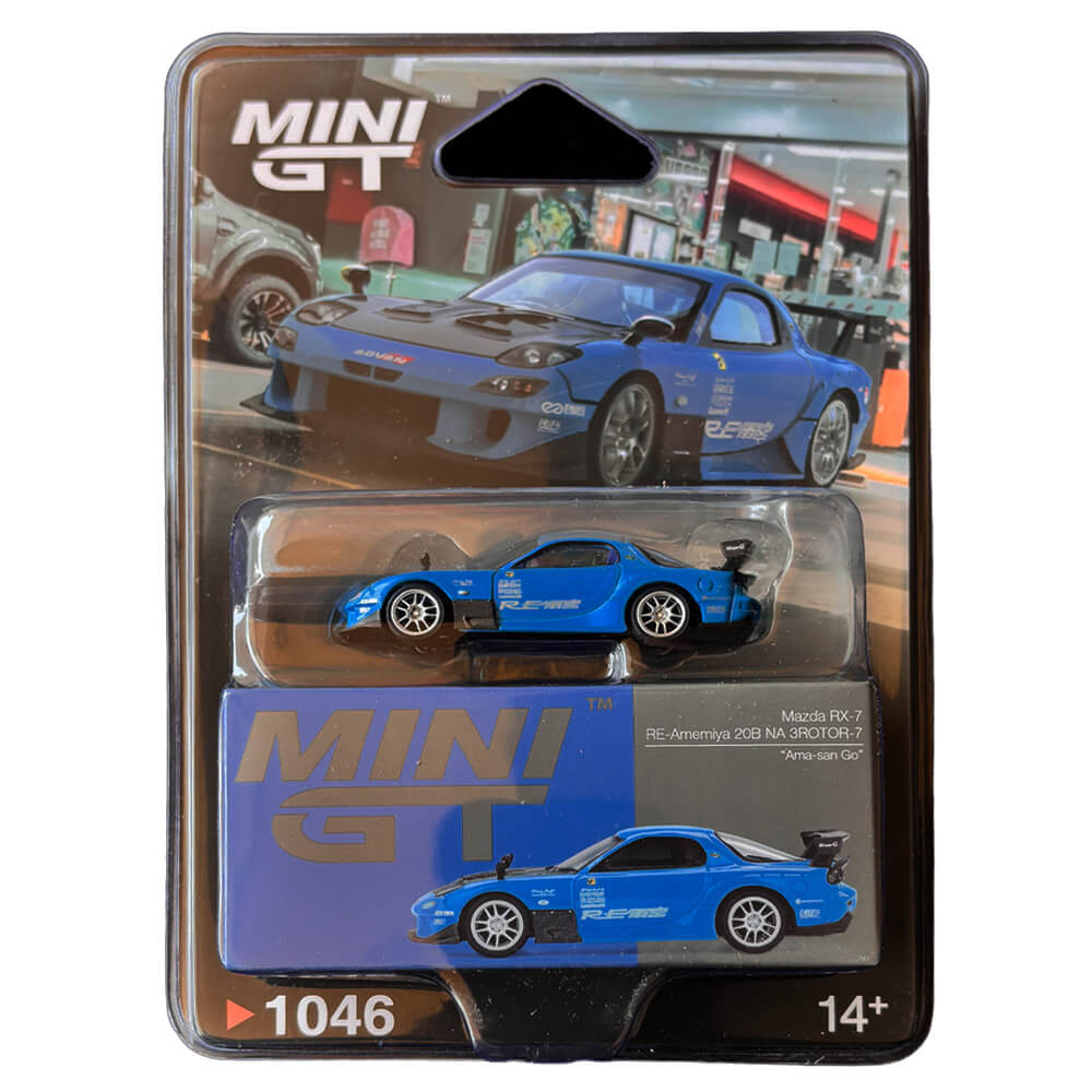Mazda RX-7 RE-Amemiya 20B NA 3ROTOR-7 “Ama-san Go” – Mini GT 1046 Blister Pack
