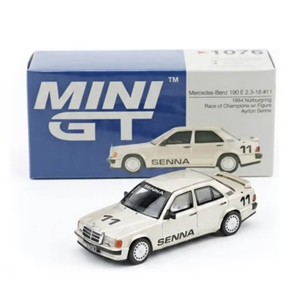 Mercedes-Benz 190E 2.3-16 #11 Ayrton Senna 1984 Nürburgring Race of Champions w/ Figure – Mini GT 1076 Boxed