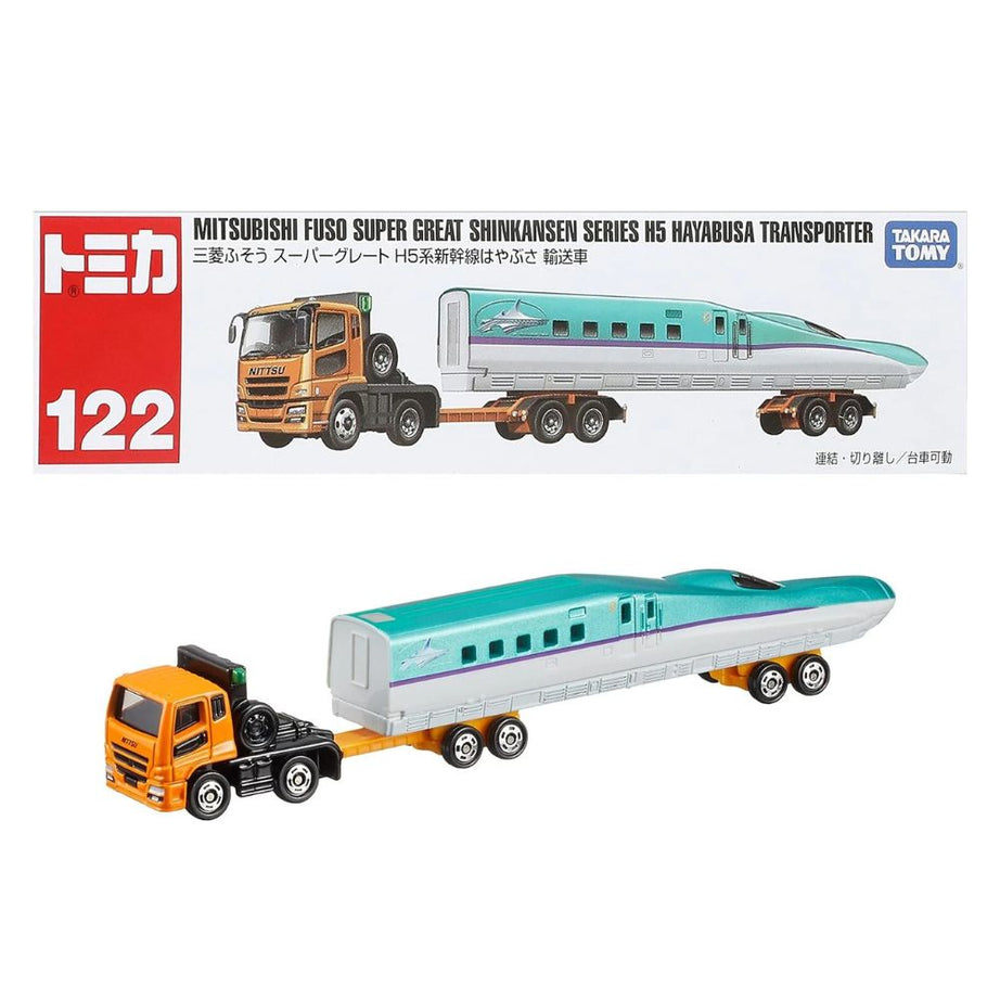 Tomica – Mitsubishi Fuso Super Great Shinkansen H5 Hayabusa Transporter No.122 | Die-Cast Vehicle & Train Carrier Model (Ages 3+)