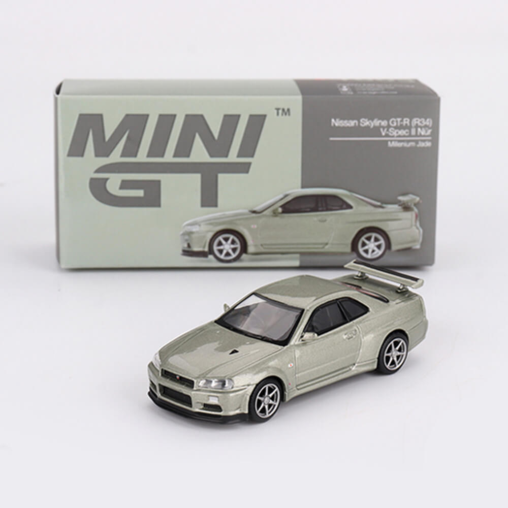 Nissan Skyline GT-R (R34) V-Spec II Nür Millenium Jade – Mini GT 1003 Boxed