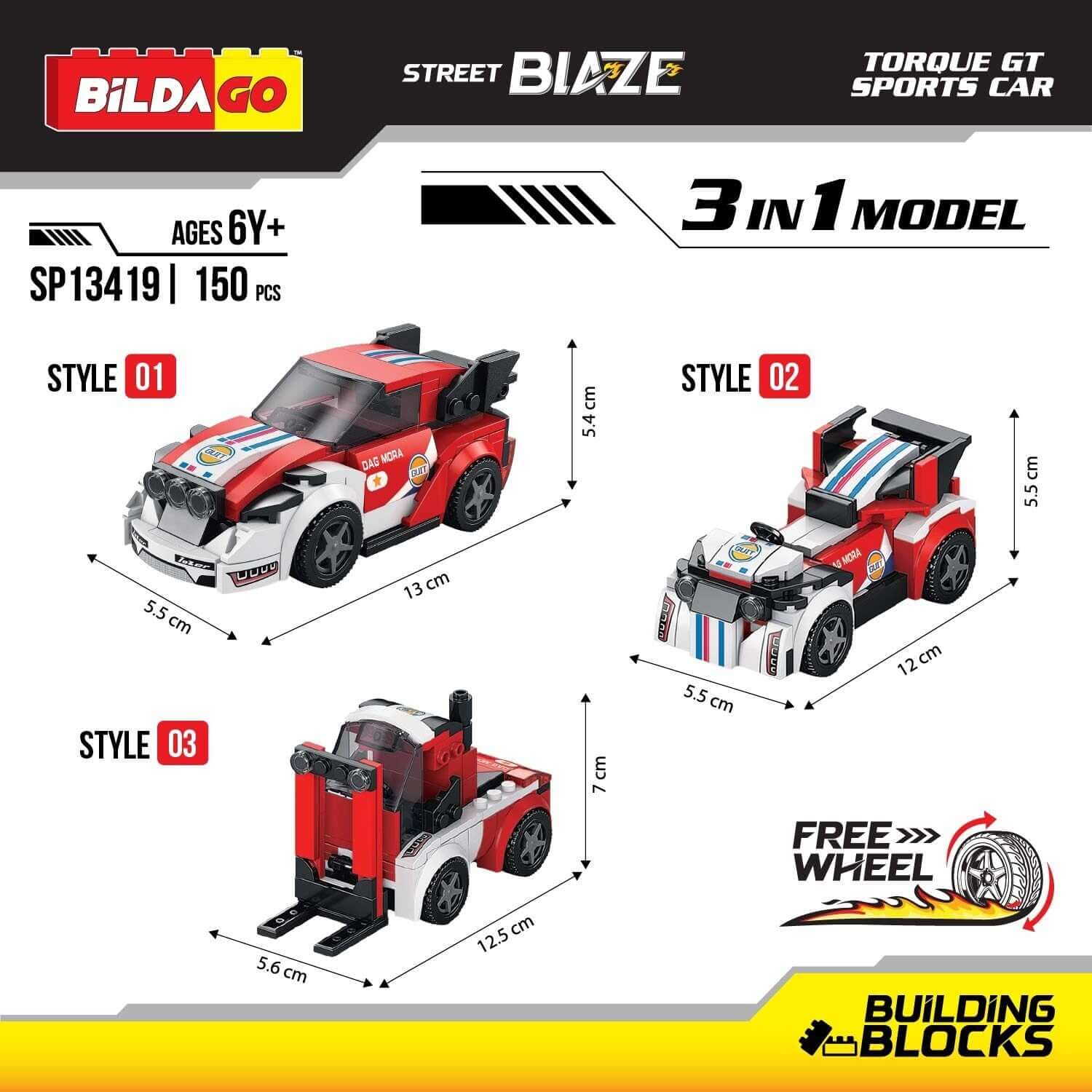 Street Blaze Torque GT Sports Car – Bildago (SP13419) 3-in-1 Model (150 PCS)
